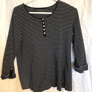 Black and white stripes womens chic top size large